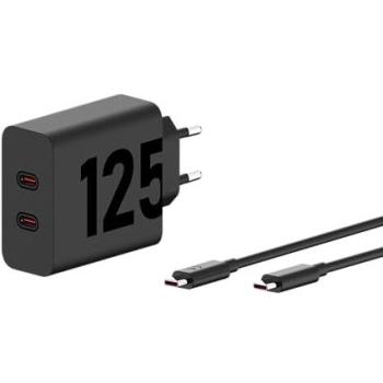 Cargador Motorola Turbopower 125 W con 2 cables USB-C, potencia de 68W, Plug and Play, color negro