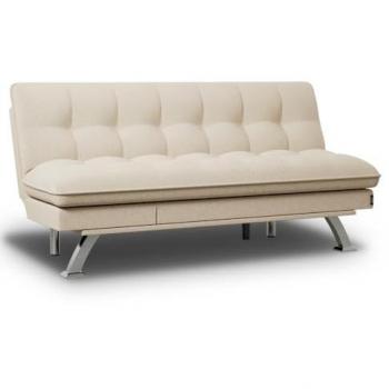 Sofá Cama 3 Plazas Acolchado Beige Cloud Dots Convertible con Apertura Clic-Clac y Reclinaciones Laterales
