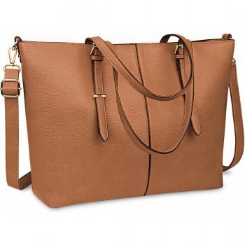 NUBILY Bolsos de Mujer Bolso para Portatil 15.6 Pulgadas Bolso Grande Bolso Tote Bolso de Hombro Bolso Shopper Bolso de Cuero Marrón