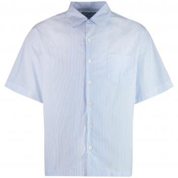 Prada Men's Light Blue Striped Short Sleeve Shirt - Size Small