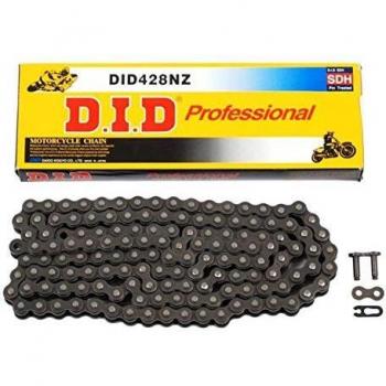 Cadena de transmisión DID 428NZ-130, compatible con motocicletas, fabricada con tecnología de alta resistencia, eslabones de acero tratado para mayor durabilidad, diseño optimizado para menor fricción y mejor rendimiento, longitud de 130