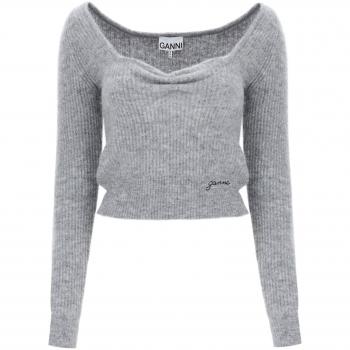 Ganni Alpaca & Wool-Blend Sweater with Sweetheart Neckline - S Grey