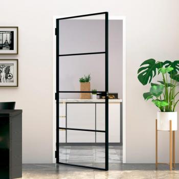 Black Interior Door with Tempered Glass and Slim Aluminum Frame, 93x201.5 cm