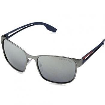 PRADA SPORT Men's 0PS52TS DG12F2 59 Sunglasses, Gunmetal Rubber/Polargreymirrorgradsilver