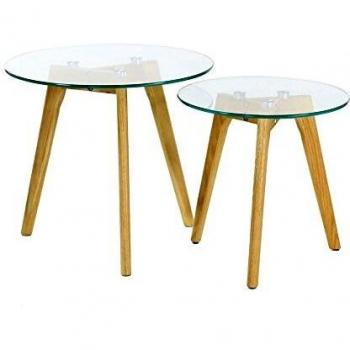 Set de 2 mesas auxiliares redondas de cristal templado multicolor 50x44 cm