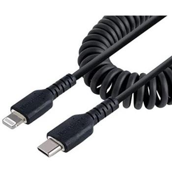 StarTech.com 20in / 50cm USB C to Lightning Cable, MFi Certified, Coiled iPhone Charger Cable, Black, Durable TPE Jacket Aramid Fiber, Heavy Duty Coil Lightning Cable