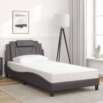 Cama con cabecero de piel sintética gris 100x200 cm