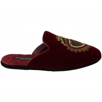 Dolce & Gabbana Red Velvet Sacred Heart Embroidery Slides Shoes - EU39/US6