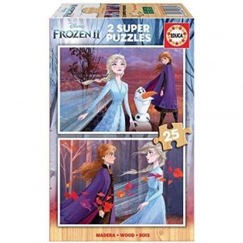 Educa - Frozen 2, 2 Puzzles infantiles de madera ecológica de 25 piezas, a partir de 3 años