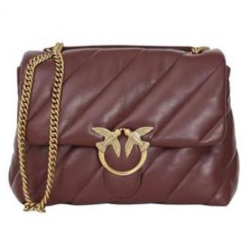 PINKO Love Bag Puff Brown Leather Cross Body Bag, Female, Brown, Size: ONE SIZE