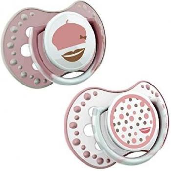 LOVI 2x Chupete Silicona para Bebés de 3-6 meses | Cubierta Higiénica | Efecto Calmante | Protege el Reflejo Natural de Succión de Bebé | Retro Baby Colleción | Rosa
