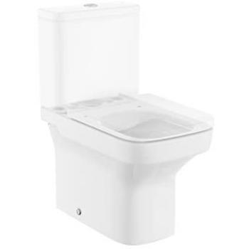 Taza Compacta Rimless Adosada a Pared Dama Roca con Salida Dual para Inodoro de Tanque Bajo, Color Blanco (Asiento y Cisterna No Incluidos)