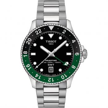 Tissot Seastar 1000 GMT Unisex Dive Watch Black/Green Quartz 300m