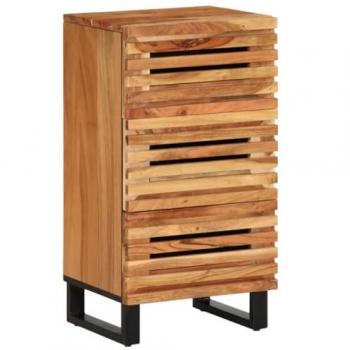 Aparador de madera maciza acacia 40x34x75 cm, estilo industrial, 3 cajones, marco de acero, color marrón
