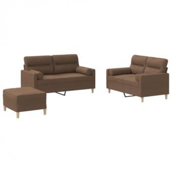 Juego de Sofás 3 Piezas con Cojines, Tela Marrón, Sillones Reclinables para Salón