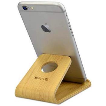 Soporte Universal para Smartphone y Tableta de Bambú, Color Marrón Claro