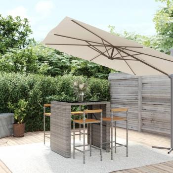5 Piece Garden Bar Set Grey Poly Rattan & Solid Wood Acacia