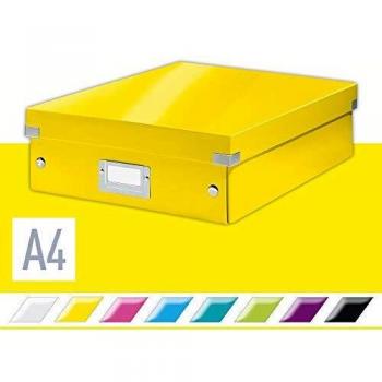 Caja de almacenamiento de cartón Leitz Click & Store Wow, grande, amarilla, con separadores