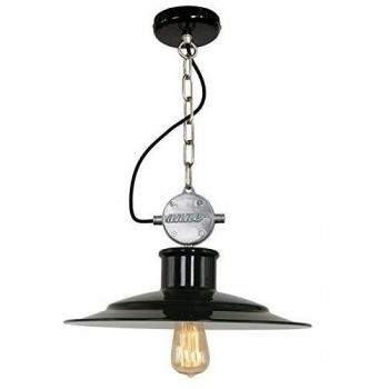 Lámpara Colgante Retro Millstone de Metal Negro Brillante, Ajustable en Altura, 1x E27