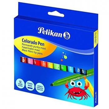Pelikan - Rotuladores, Colorella Pen, 12 Colores, Punta Maxi, Lavable, Tinta a Base Agua, Lápices De Colores, Para Niños, Tapón Anti Ahogamiento, No Tóxico