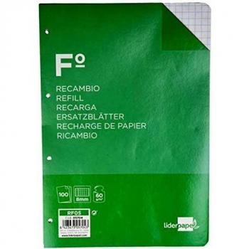 Liderpapel RECAMBIO LIDERPAPEL FOLIO 100 H 4TF-08 CUADRO 8 MM 4 TALADROS con MARGEN, RF05
