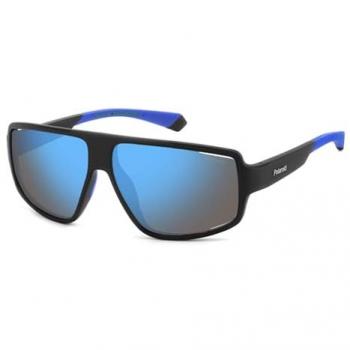 Polaroid 7054/S Square Sunglasses for Men, Dark Blue, Matte Black with Blue Mirror Lenses, Size 61 MM
