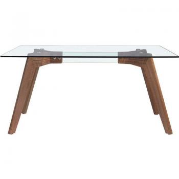 Mesa Comedor Rectangular Cristal Angel Cerdá 1031.01, Cristal y Chapa Nogal, Dimensiones: 160 x 95 x 76 cm