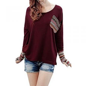 SHOBDW Separación Mujer Camiseta Manga Larga Labor de Retazos Blusa Tops otoño Invierno Ropa