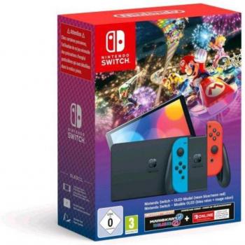 Consola Nintendo Switch OLED 64GB Neón Rojo/Azul + Mario Kart 8 Deluxe (Preinstalado) + Suscripción de 3 Meses a Nintendo Switch Online