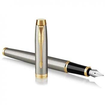 PARKER IM, pluma estilográfica de metal cepillado, con plumín fino y recambio de tinta azul