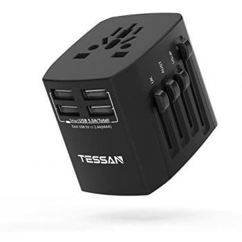 TESSAN Adaptador Universal Enchufes, Enchufe Universal con 4 USB, Internacional Adaptador para Viaje EU, Reino Unido, Americano, Canadá, Australia y Otros países