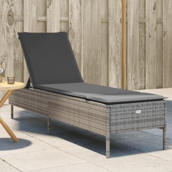 Tumbona con cojín de ratán sintético en color negro, marrón y gris - Silla de exterior ideal para jardín, playa, piscina y terraza