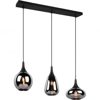 Lámpara Colgante Rectangular Lumina 3xE14 Metal Negra con Difusores de Vidrio Cromado 68cm