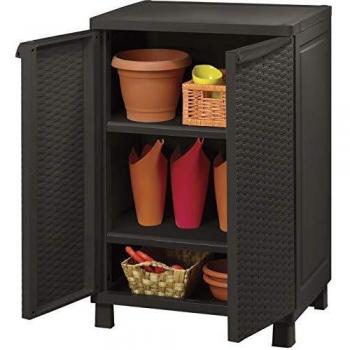 Keter - Armario bajo de exterior Mini Rattan con 2 baldas, Color marrón, 45x70x92 cm