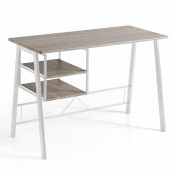 Mesa de Escritorio Lora 2 estantes Color Roble y Blanco Oficina despacho Industrial Mueble 77x120x52 cm
