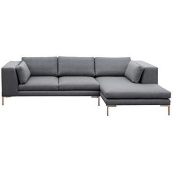 Sofá rinconero Temple 107, gris, 322x162x86cm, con almohadas y pies de metal