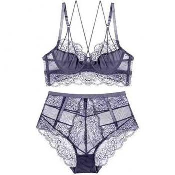 SHEKINI Conjuntos de lencería Sexy Ropa Interior para Mujer Sujetador con Aros Sin Relleno Push up Sujetador y Bragas de Encaje Transparente Caliente Sexy Bralette y Tanga