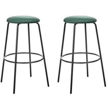Conjunto de 2 taburetes de bar terciopelo verde esmeralda con patas de acero negras sin reposabrazos estilo moderno Morton