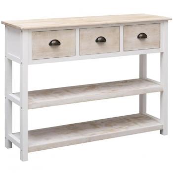 Aparador de madera maciza Paulownia 108x30x76 cm, mueble de almacenaje para salón, buffet, armario auxiliar y armario de almacenamiento en blanco y marrón