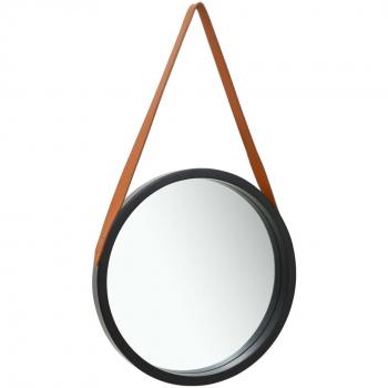 Espejo de pared con correa 50 cm negro