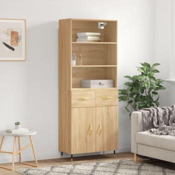 Aparador alto de madera contrachapada color roble Sonoma, dimensiones 69,5x34x180 cm