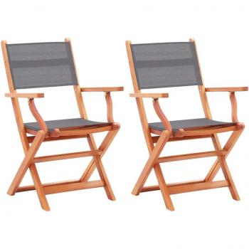 vidaXL Folding Garden Chairs 2 pcs Grey Solid Eucalyptus Wood and Textilene
