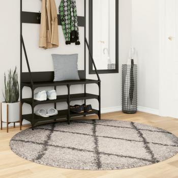 Alfombra de pelo largo moderna PAMPLONA Ø 160 cm Color Antracita, Beige, Crema - Alfombra de área para Sala de Estar, Dormitorio, Habitación, Salón