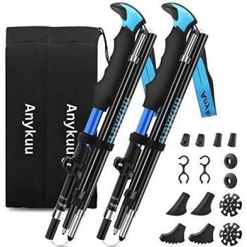 Anykuu Bastones Trekking 2pcs Bastones de Senderismo Ajustar la Longitud 110 ~ 130cm, Bastones Marcha Nordica Plegables con Bolsas de Aleación de Aluminio para Senderismo Viaje
