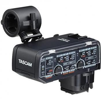 Tascam CA-XLR2d-C XLR Microphone Adapter Kit for Canon Cameras - Professional-grade XLR microphone adapter, compatible with Canon DSLR and mirrorless cameras, features phantom power (48V), two XLR inputs with individual volume controls