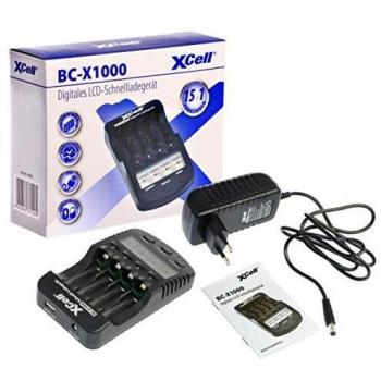 Cargador Rápido XCell BC-X1000 con Pantalla LCD, USB, Función de Refresco y Test para Baterías NiCd/NiMH AA/AAA