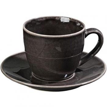 broste Copenhagen Nordic Coal - Taza de café con platillo, color negro y marrón