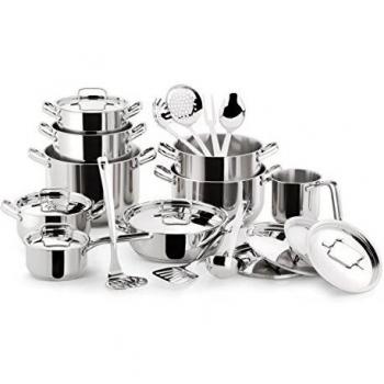 Batería de Cocina Lagostina Sfiziosa 24 Piezas Acero Inoxidable 18/10, Inducción, Gas y Horno, con Utensilios y Fondos Lagoseal Plus