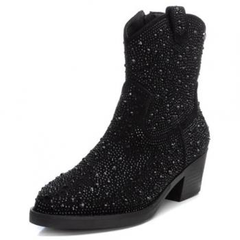 Xti Botín Negro 143116-1 para Mujer, Botines metalizados con glitter y cremallera lateral, Talla: 38, Altura de tacón: 3 a 5cm, Estilo: Casual