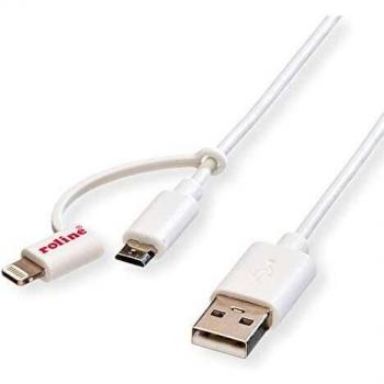 Roline 8pin + MicroB to USB Charge & Sync Cable, White 1 m - Cable USB